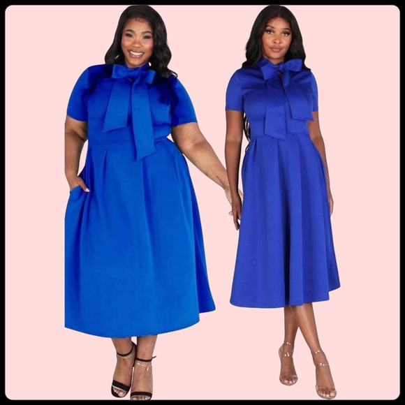 Black Pearl Clothing Dresses & Skirts - SOLD OUT: Solid Royal Blue Midi Flare Style Dress with Necktie,